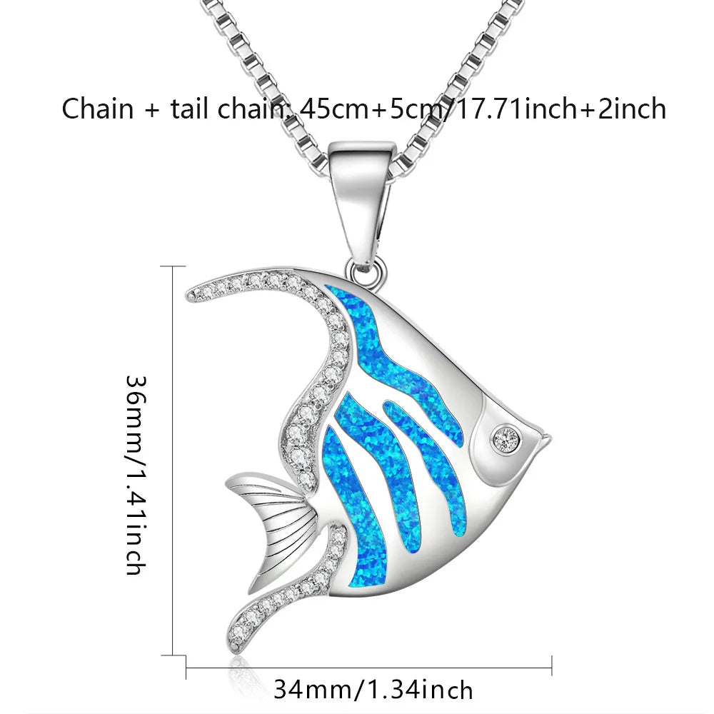 Ocean Vibe Opal Fish Necklace Silver Plated  Casual Daily Fashion Jewelry for Women