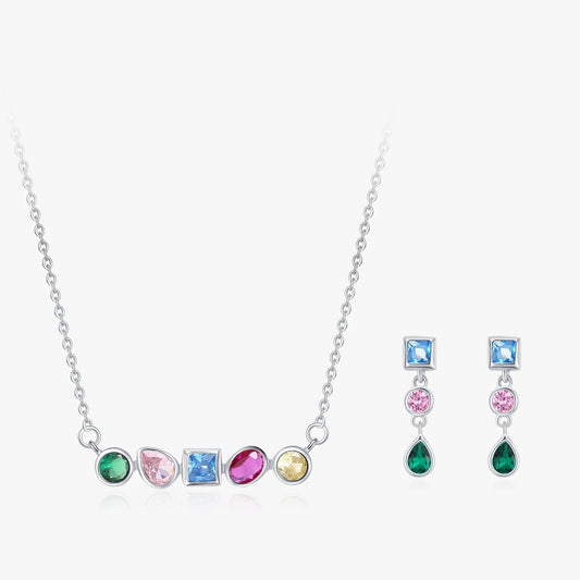 Ailmay 925 Sterling Silver Luxury Rainbow CZ Geometric Design Jewelry Sets For Women Girls Wedding Statement Accessories Jewelry