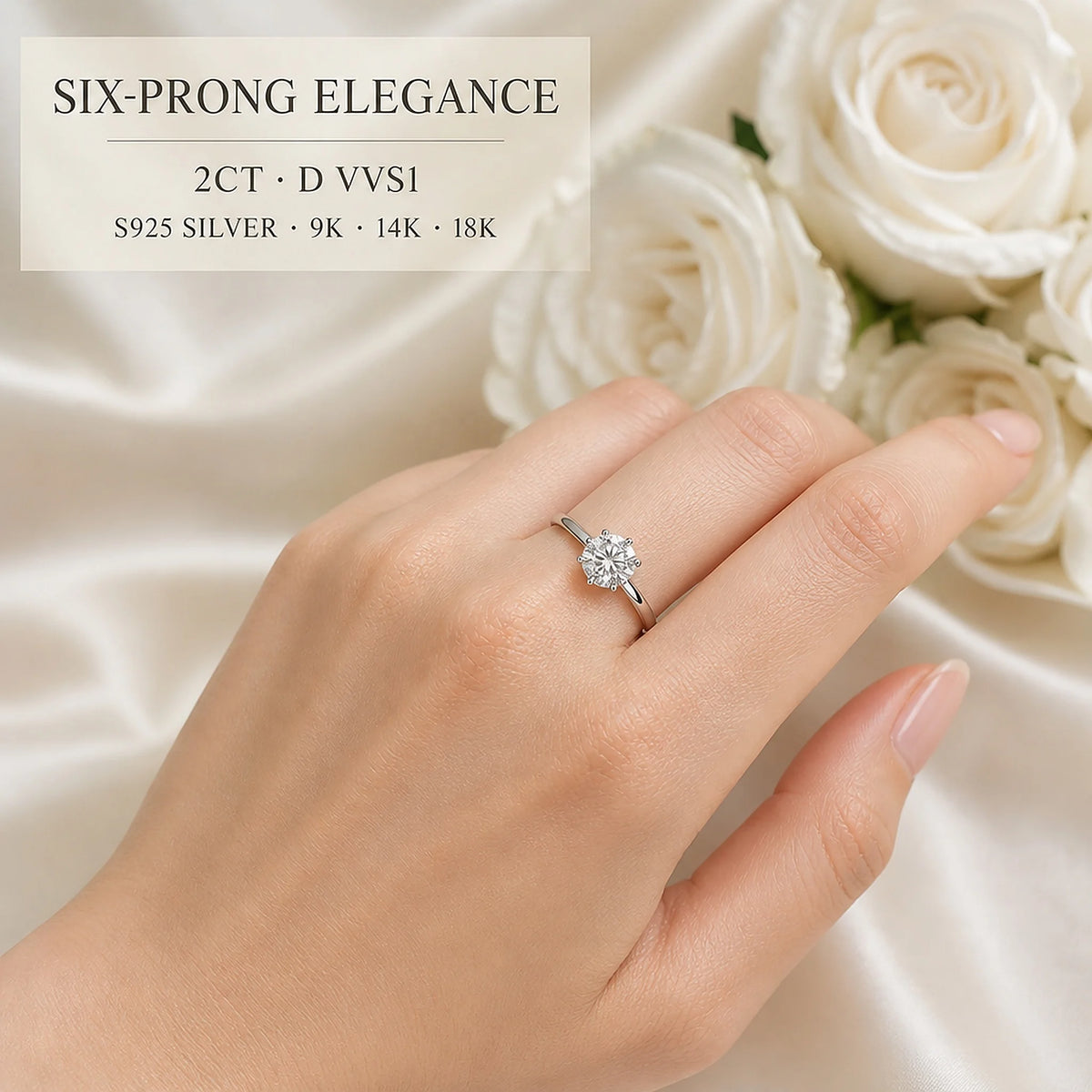 Gioiellieri Classic Six Prong Lab Grown Diamond Ring 2CT D VVS1 Plain Smooth Band 9K 10K 14K 18K Solid Gold Women Premium Fine Jewelry