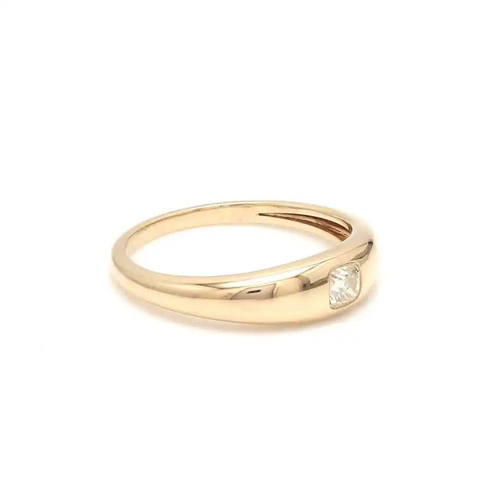 14Kt Solid Gold Natural Cushion Cut Diamond Rhodium Plated Mini Signet Ring Women Flush Setting Certified Wedding Engagement
