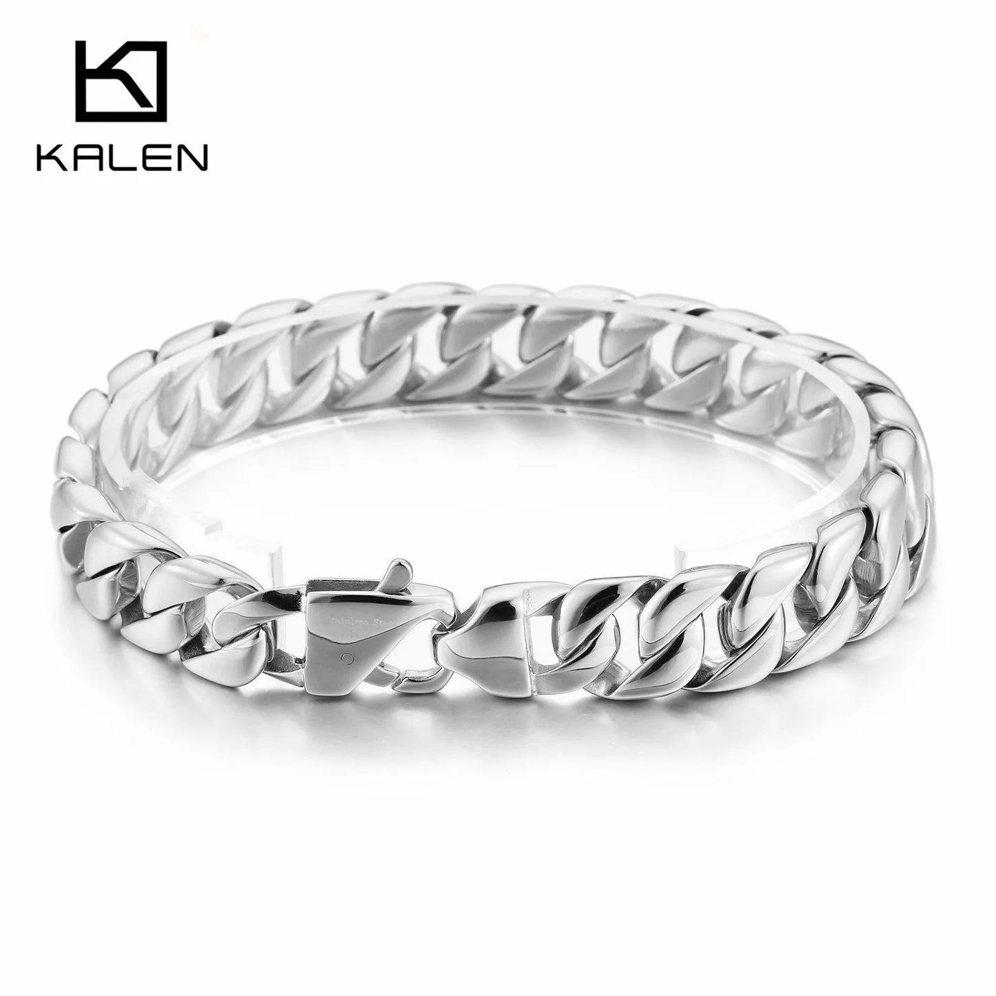 KALEN 23 cm Stainless Steel Cuban Link Chain Bracelet for Men