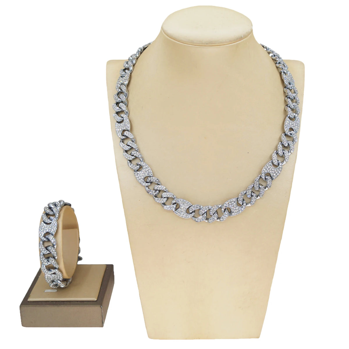 REBEL Zhuerrui Simple Fashion Cuba Necklace Bracelet Set Silver Plated Diamond Exquisite Young People Play Hip Hop JewelryBR2400212