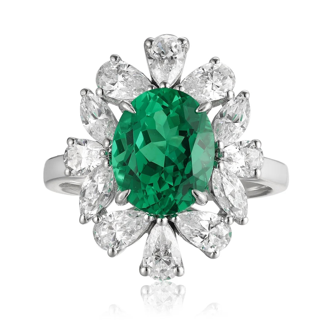 Gemfiori Jewelry Trendy High Quality S925 Silver Cultivated Emerald Ring Unisex Engagement Ring for Wedding Party or Gift