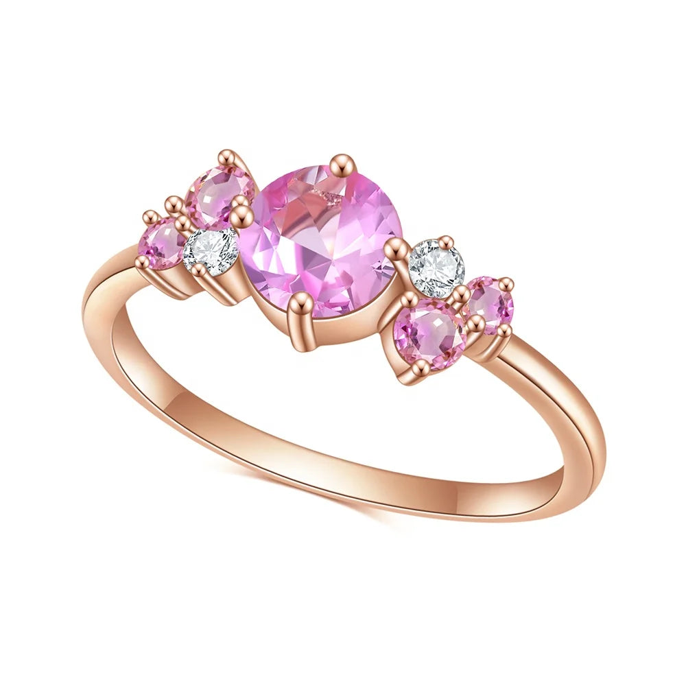 ArtistA Abiding Delicate Trendy Women Jewelry Sterling Silver 925 Rose Gold Plated Ring Lab Grown Pink Sapphire Gemstone Rings