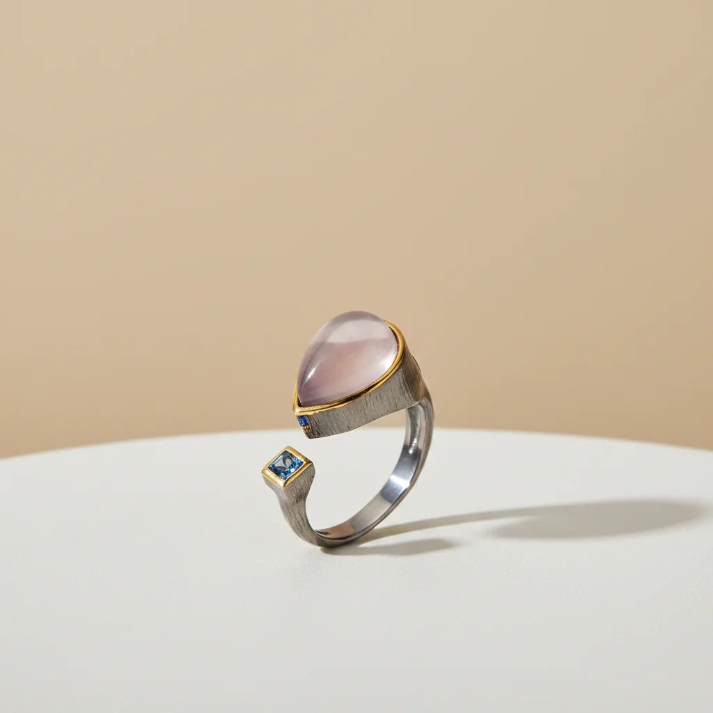 China Wholesale Silver Jewellery Handmade Ring 925 Sterling Silver Heart-shaped Rose Quartz Ring Designs for Girl