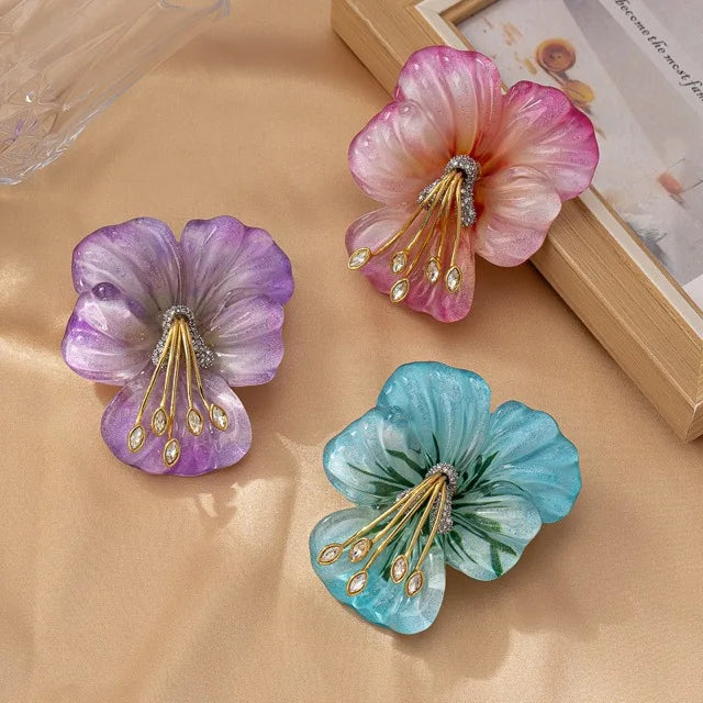 Vintage Glitter Floral Brooch, Gold Stamen Crystal Women Accessory