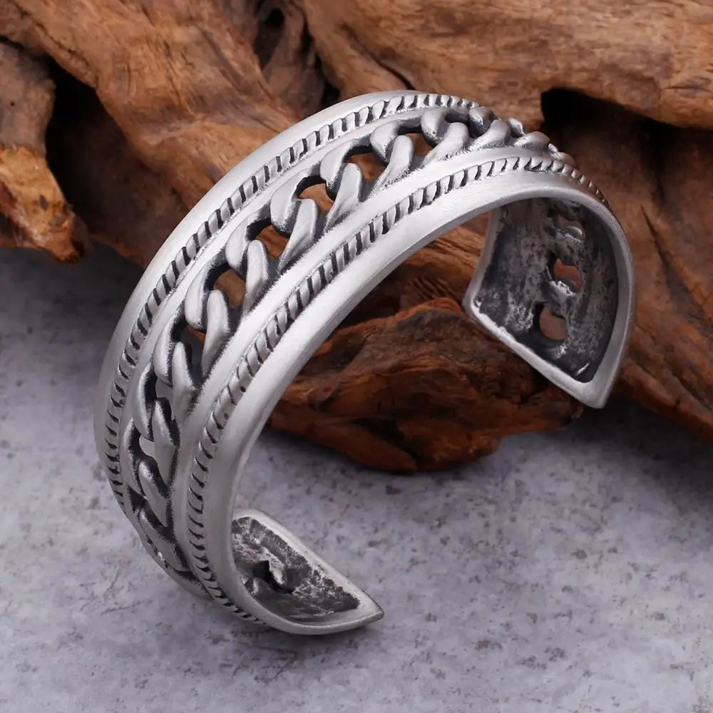 KALAEN Stainless Steel Brushed Matte Link Chain Bangles for Men