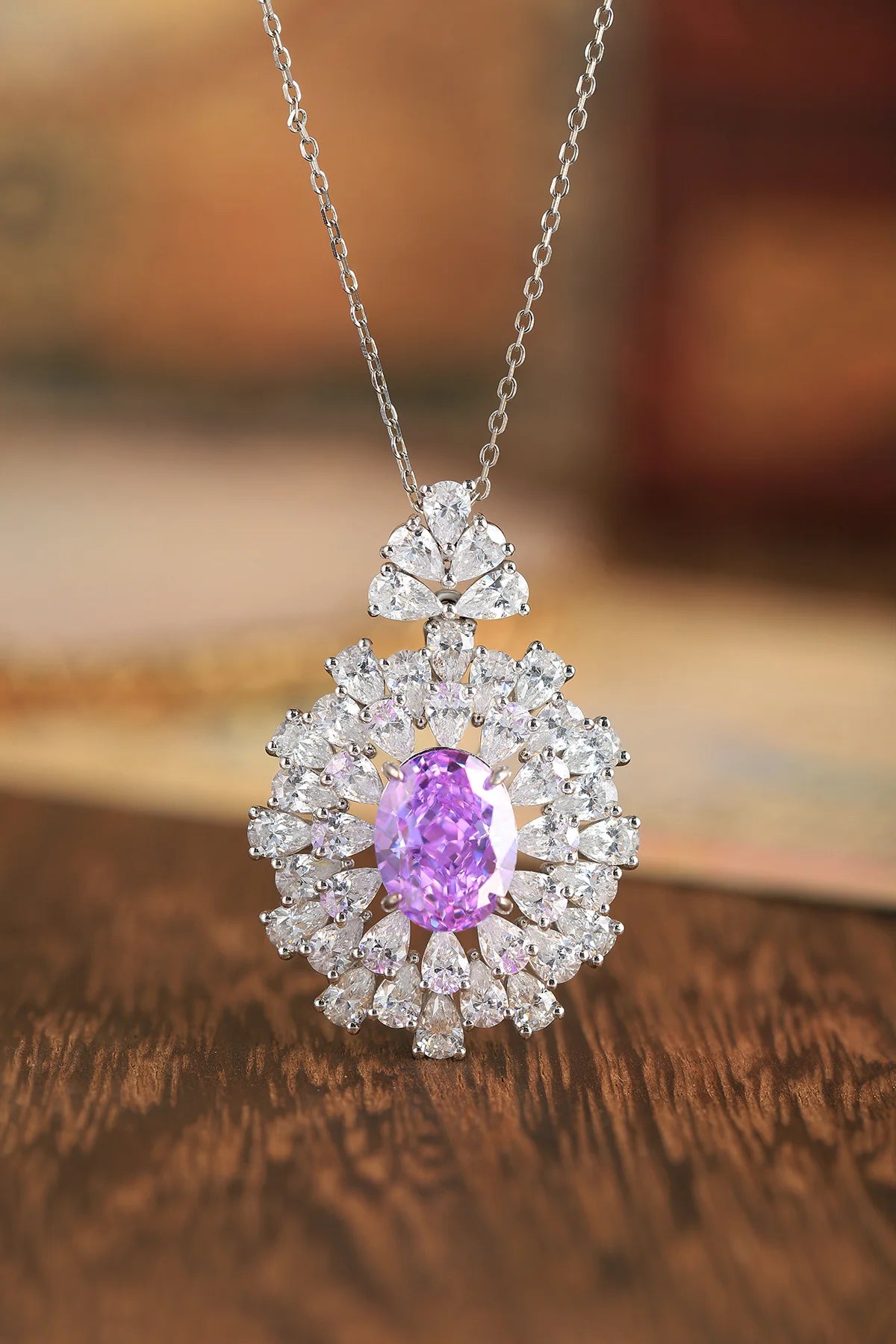 Gemfiori Anster purple Sapphire Mian Stone Oval Cutting 925 Silver Necklace Length 16cm 8.65ct Customizable Style Women's Necklace