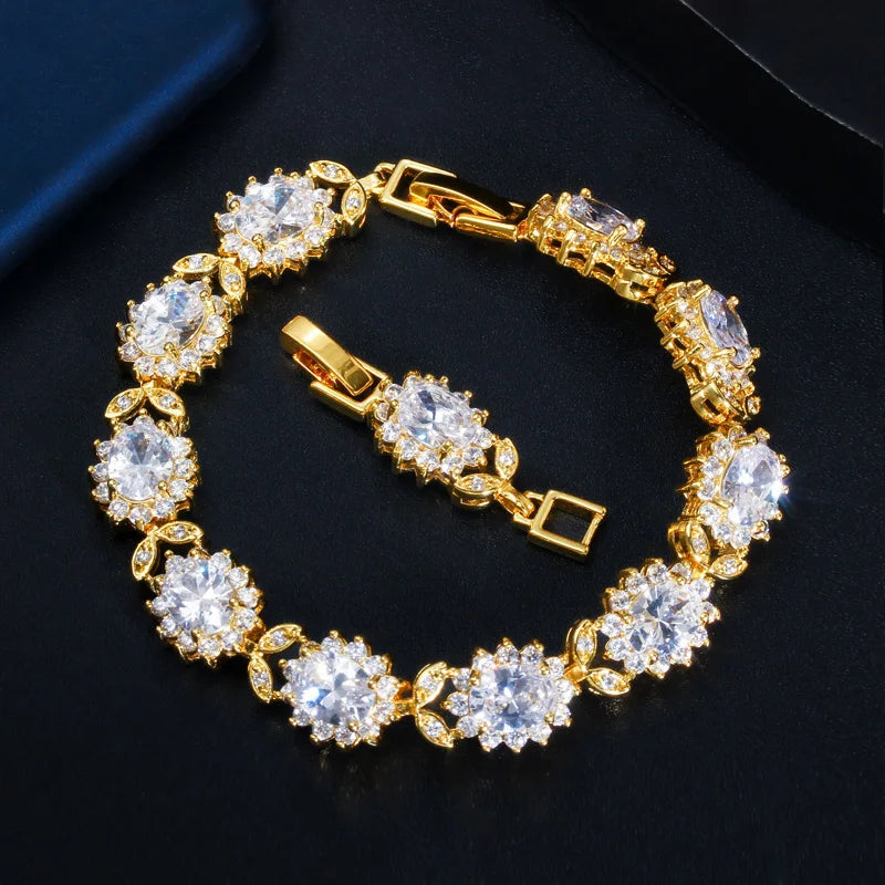 XOTICA Trendy Alloy Bracelet Flower Design Beaded Jewelry Accessory for Women for Party Wedding Engagement Features Zircon Main Stone