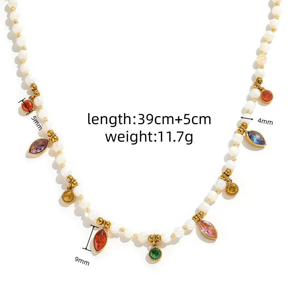 Joolim PVD Plated Wholesale Waterproof Vintage Rainbow Zirconia Pendant Pave  Beaded Chain Necklace Stainless Steel Jewelry