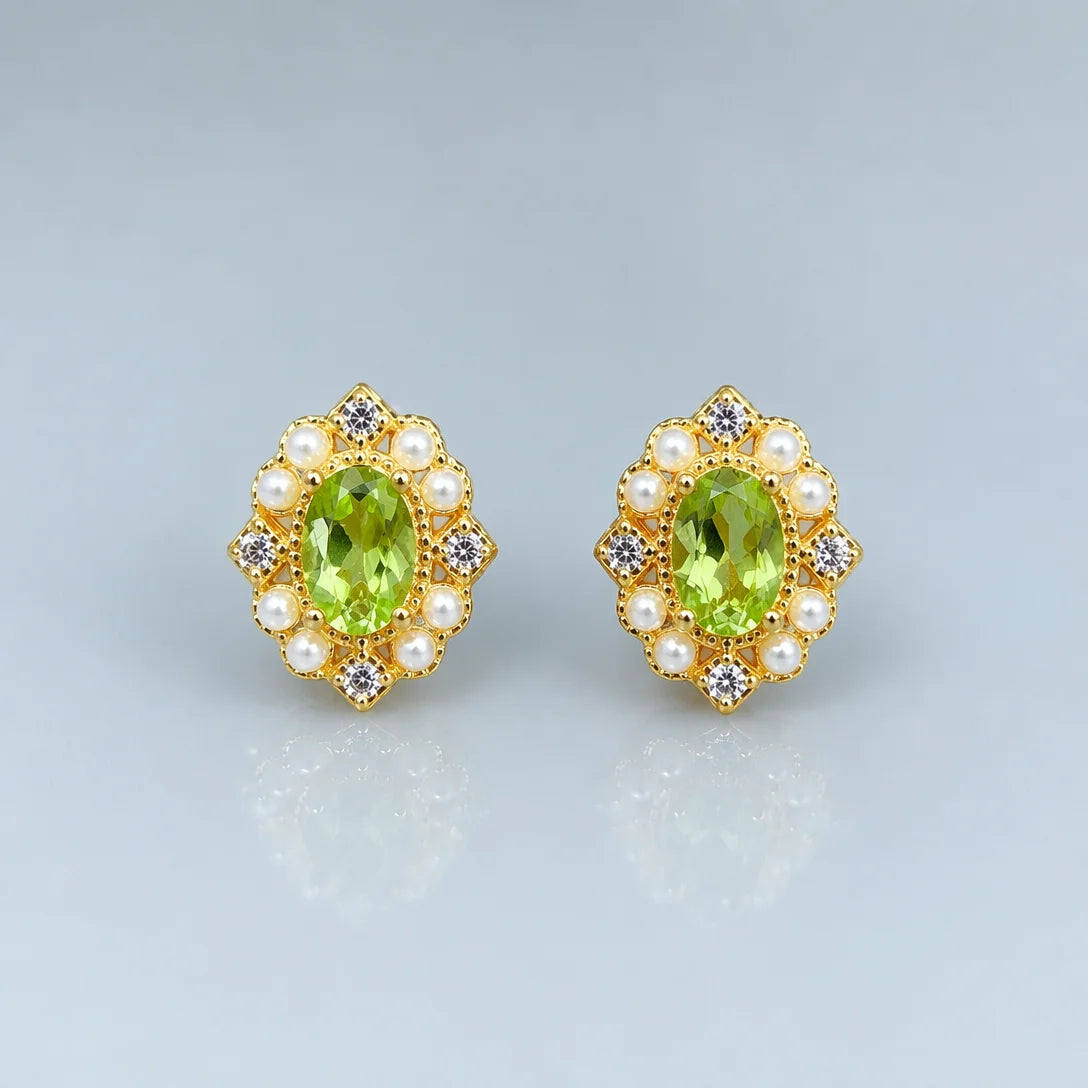 REDheart Luxury Natural Peridot Jewelry Set with S925 Silver Ring Pendant Earrings for Wedding Anniversary Gift Earth Mined Gemstone