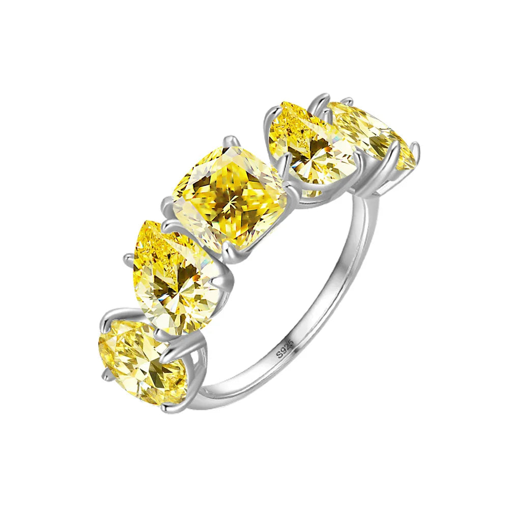 MuShan Jewelry Factory Original Irregular Diamond S925 Silver Ring with Yellow Diamond and Zircon Set for Women