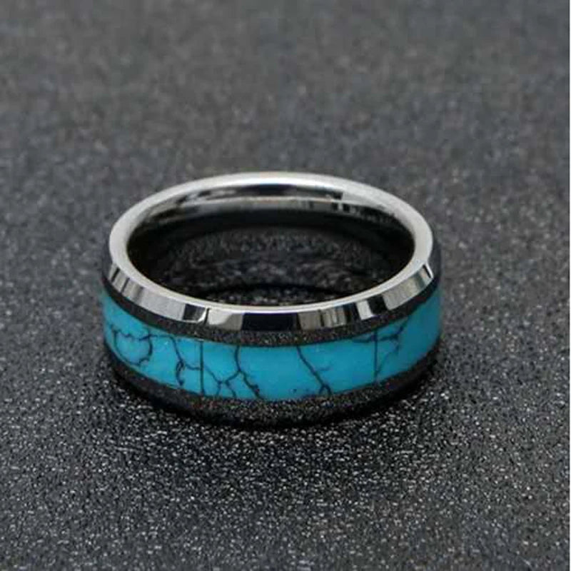 Wholesale Fine Designer Waterproof Natural Stone Turquoise Jewelry 8mm Wedding Bands Tungsten Carbide Rings for Men Male