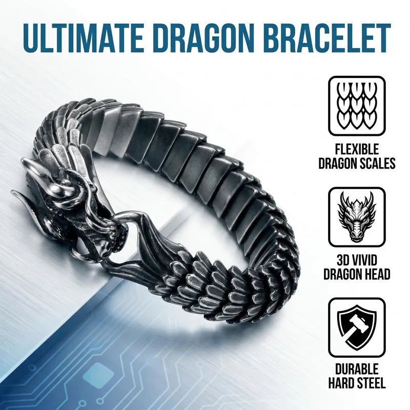 REBEL Custom Black Titanium Stainless Steel Dragon Bracelet Animal Zodiac Sign