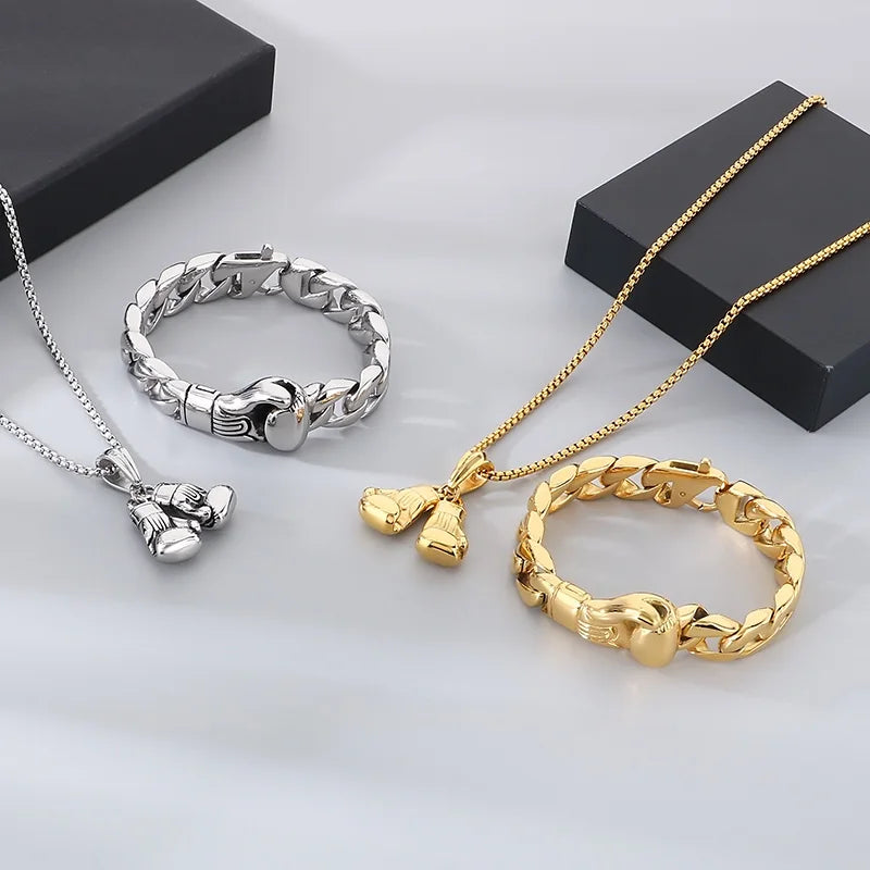 KALEN Fine Jewelry Fashion Bracelets Men Stainless Steel Trendy Boxing Glove Cuban Bracelet Bangle