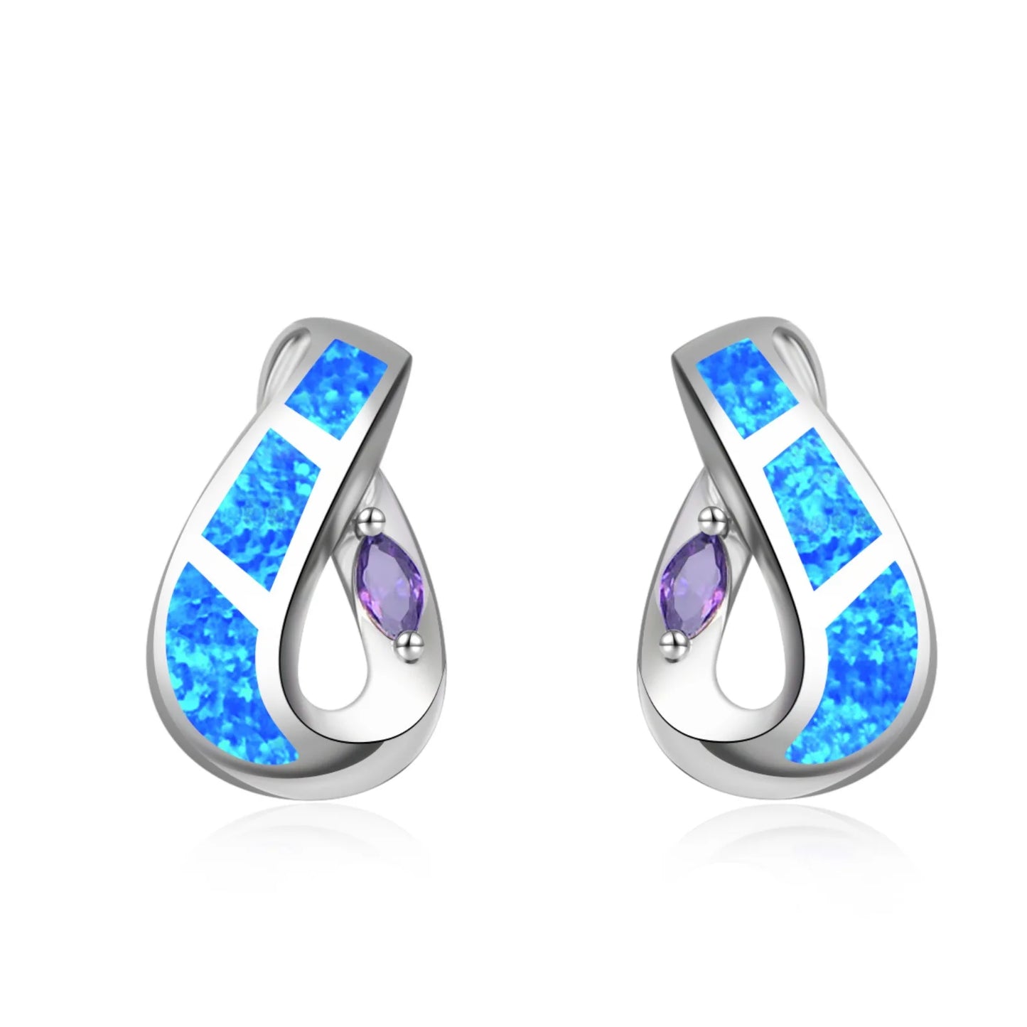 TikTok Ins Viral Hawaiian Ocean Style Blue Opal Infinity Hoop Studs Opal Jewelry