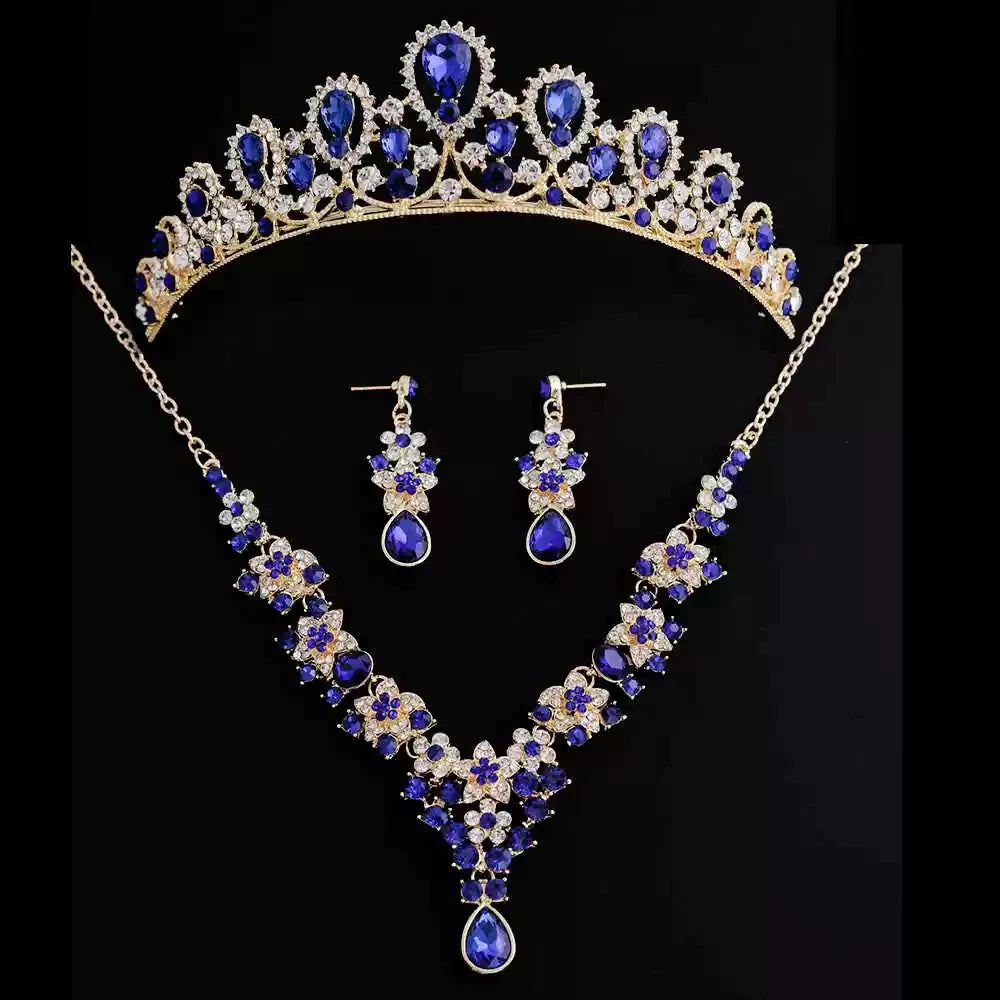 XM S344 Zircon Bridal Tiara Necklace & Earrings Set