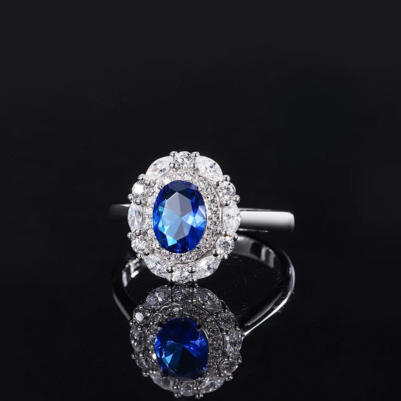 Gemfiori New Hot Selling Jewelry Brass Gold-plated Retro Sea Blue Oval Zircon Minimalist Style Set