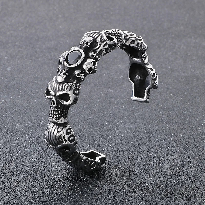 KALEN Men Punk Stainless Steel Fashion Bracelets & Bangles Skull Charm Open Cuff Charm Bracelet