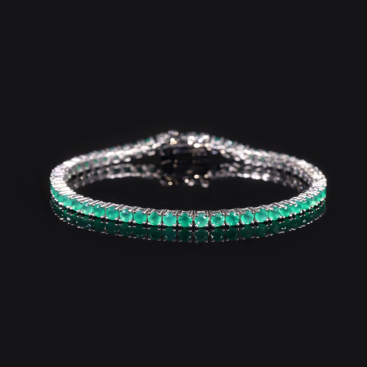 ArtistA Abiding Custom Round 3mm 4mm 5mm 6mm Natural Green Agate Gemstone Chrysoprase Rhodium Plated 925 Silver Tennis Bracelet