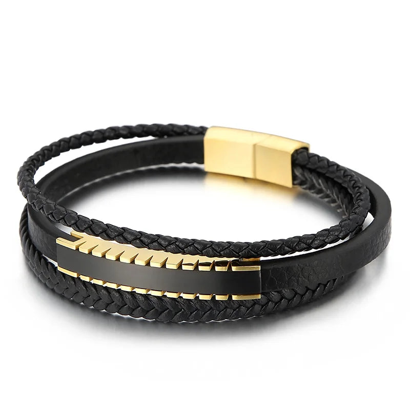 KALEN Unisex 220mm Causal Stainless Steel&Fibre Bracelet With Custom Plate