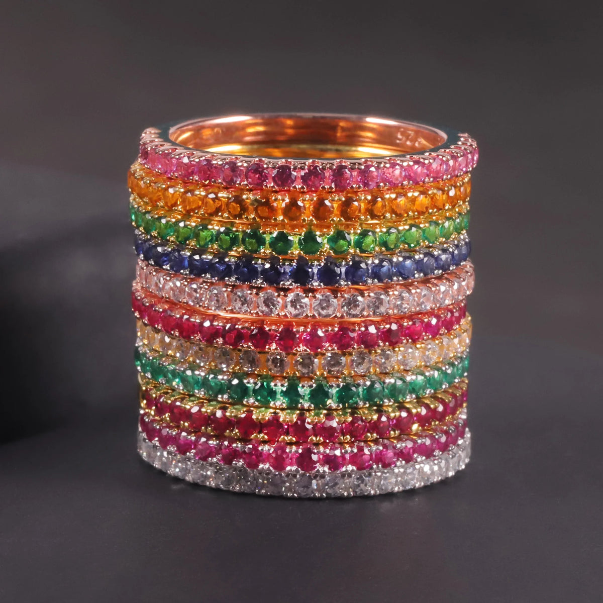 ArtistA KH069 Abiding Manufacturer 1.5MM Multiple Color Stone Waterproof 925 Silver Thin Gold Plated Band Rings