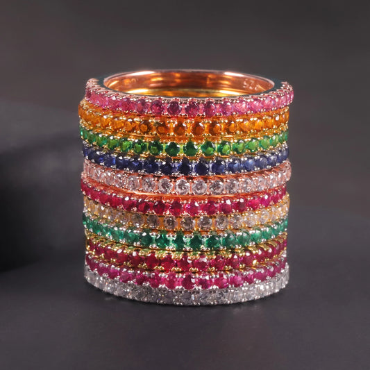 Gemfiori KH069 Abiding Manufacturer 1.5MM Multiple Color Stone Waterproof 925 Silver Thin Gold Plated Band Rings