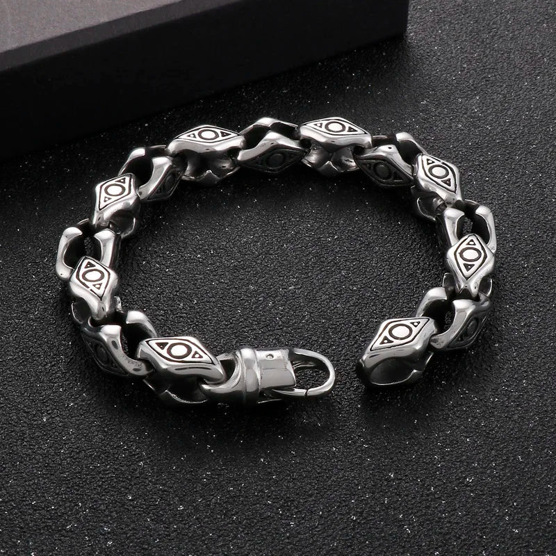 KALEN 230mm Men Punk Mysterious Stainless Steel Links Bracelet