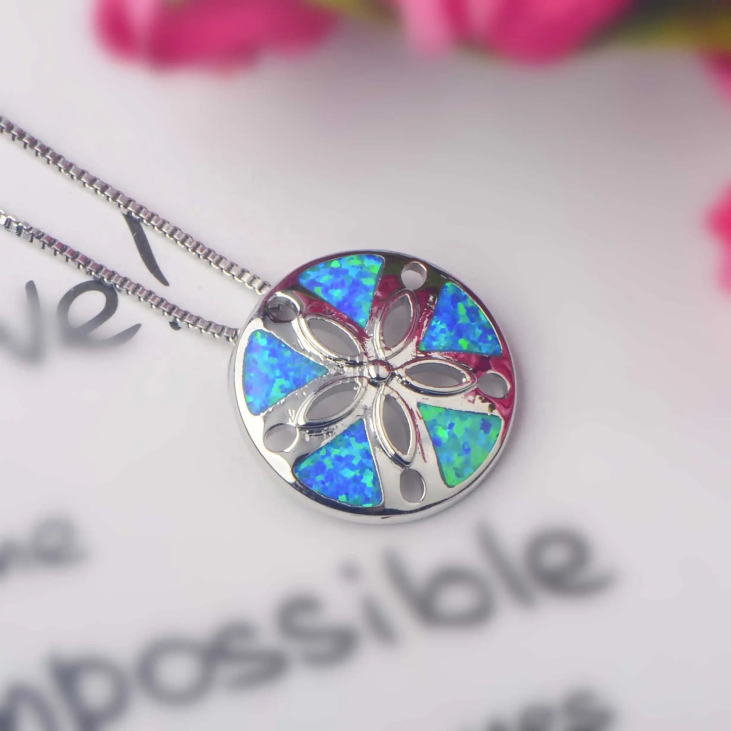 Sand Dollar Pendant - Blue Opal Inlaid Silver Plated Ocean Jewelry for Women Wholesale