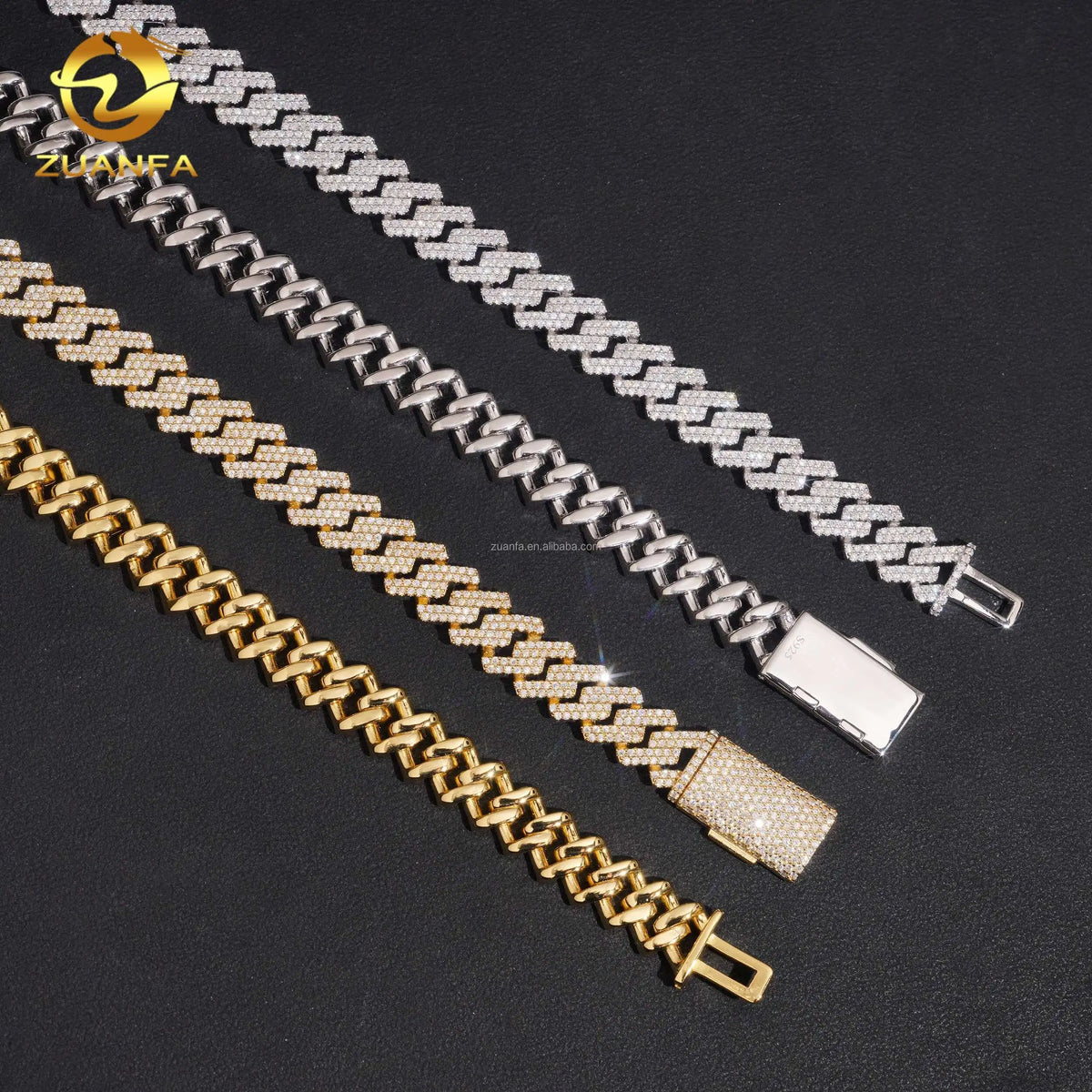 Best Selling Pass Diamond Tester 10mm Two Rows Brass Iced Out Hip Hop VVS1 Moissanite Diamond Cuban Link Chain & Bracelet Set