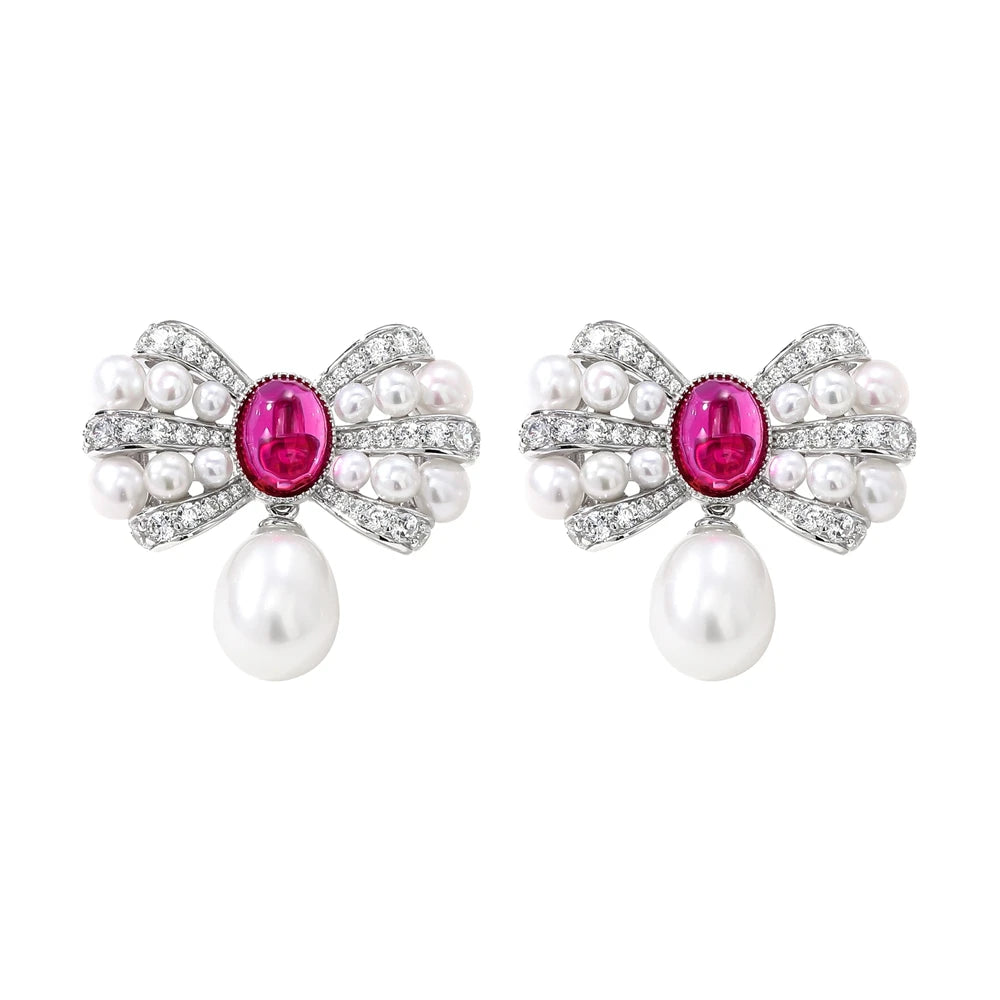 MUSHAN Jewelry Factory S925 Natural Pearl Stud Earrings Light Luxury and High End Bow Ear Accessory Cross Border Bestseller