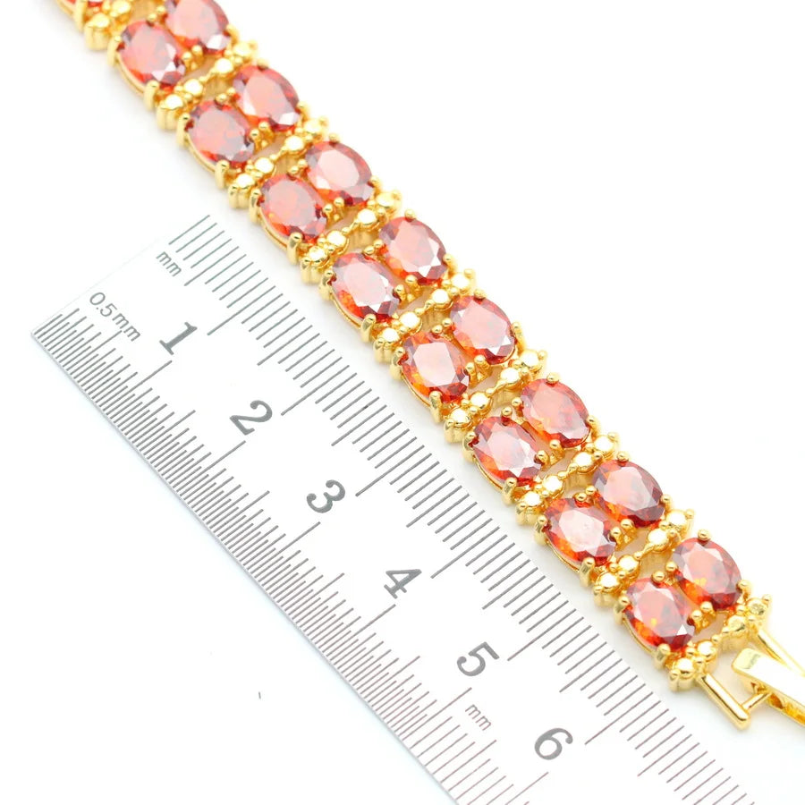 XOTICA 2023 New Red Zirconia Crystal Set for Women Classic Alloy Bracelet Earrings Ring Pendant Necklace for Wedding Party Anniversary