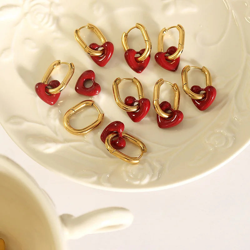 Hollow Heart Hoop Earrings & Necklace | Korean Sweet-Cool Natural Stone Gold Fashion Jewellery