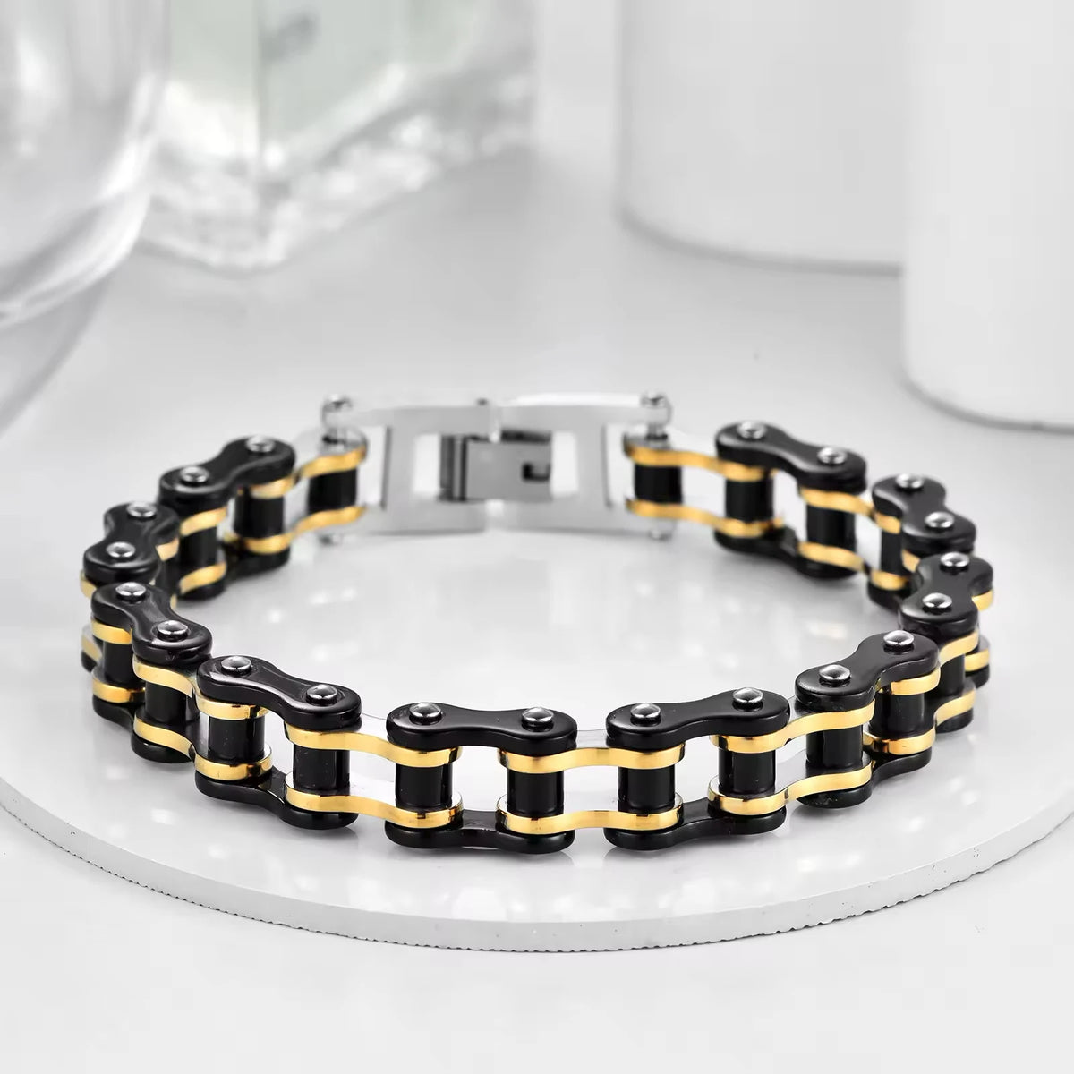 REBEL Hot Selling Bike Motorcycle Chain Wristband Stainless Steel Mesh Bracelet for Mens