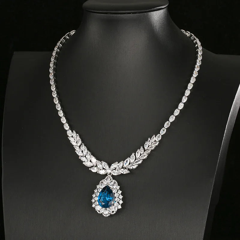 REDheart Fashion Copper Inlaid Zircon Gold-Plated Flower Shape Large Chain Simulation Corundum Advanced Wedding Banquet Drop
