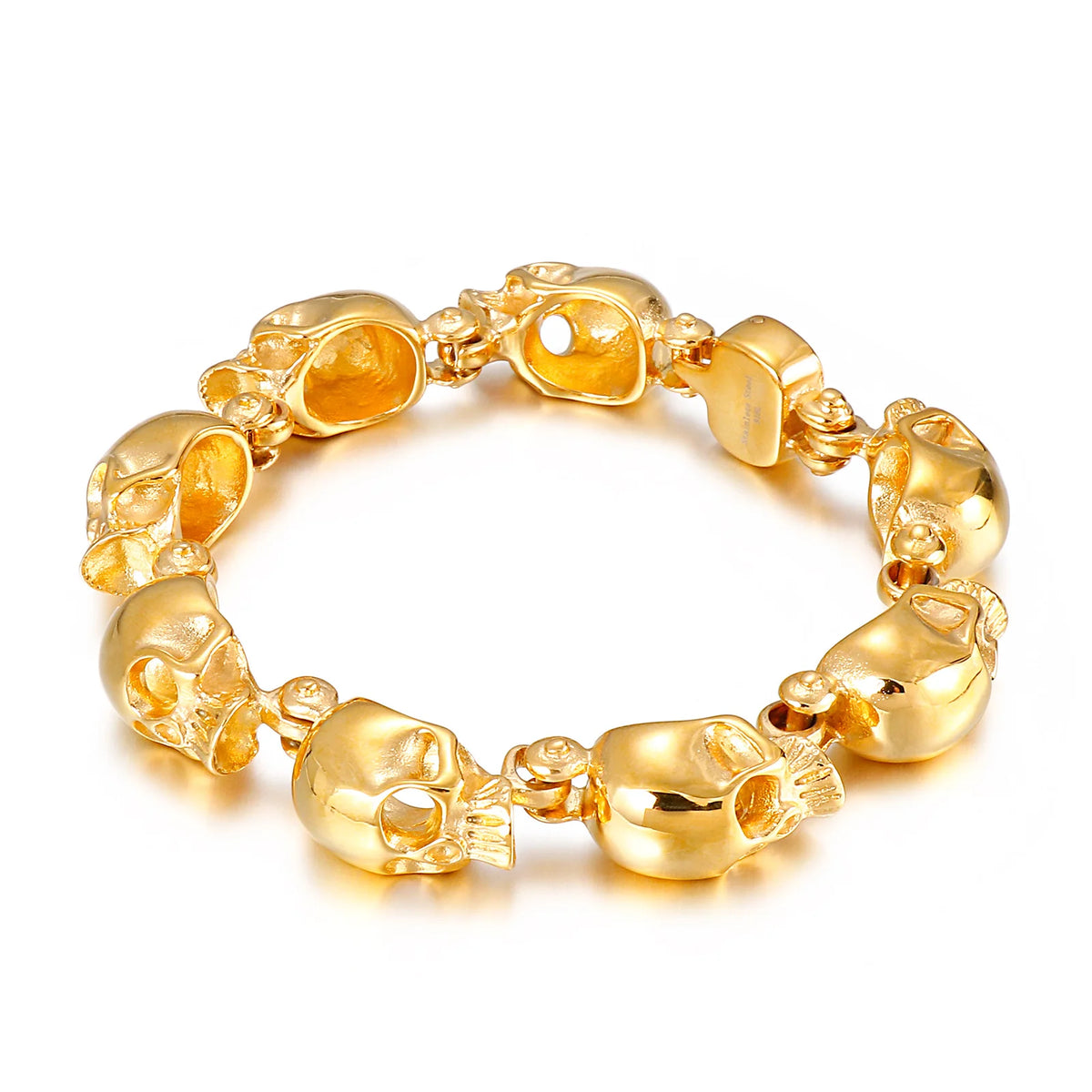 KALEN Punk Skeleton Hand Charm 18K Gold Plated Stainless Steel Bracelet for Men