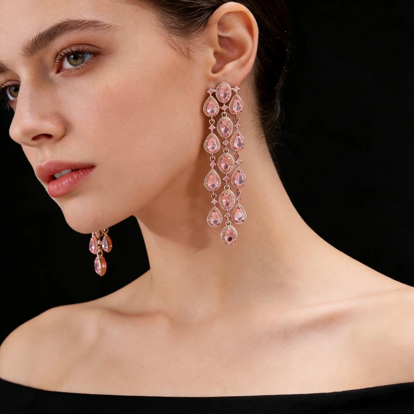 Bella Viva Elegant Pink Teardrop Cubic Zirconia Necklace & Bracelet and Earring 3pcs Jewelry Sets, for Wedding & Formal Events