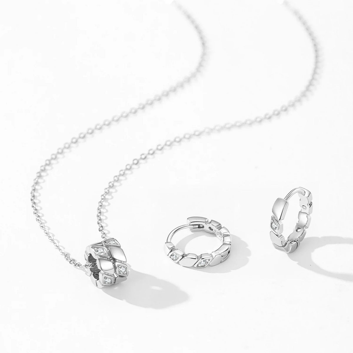 S&S 925 Sterling Silver CZ Barrel Bead Necklace & Hoop Earring Set – Collection