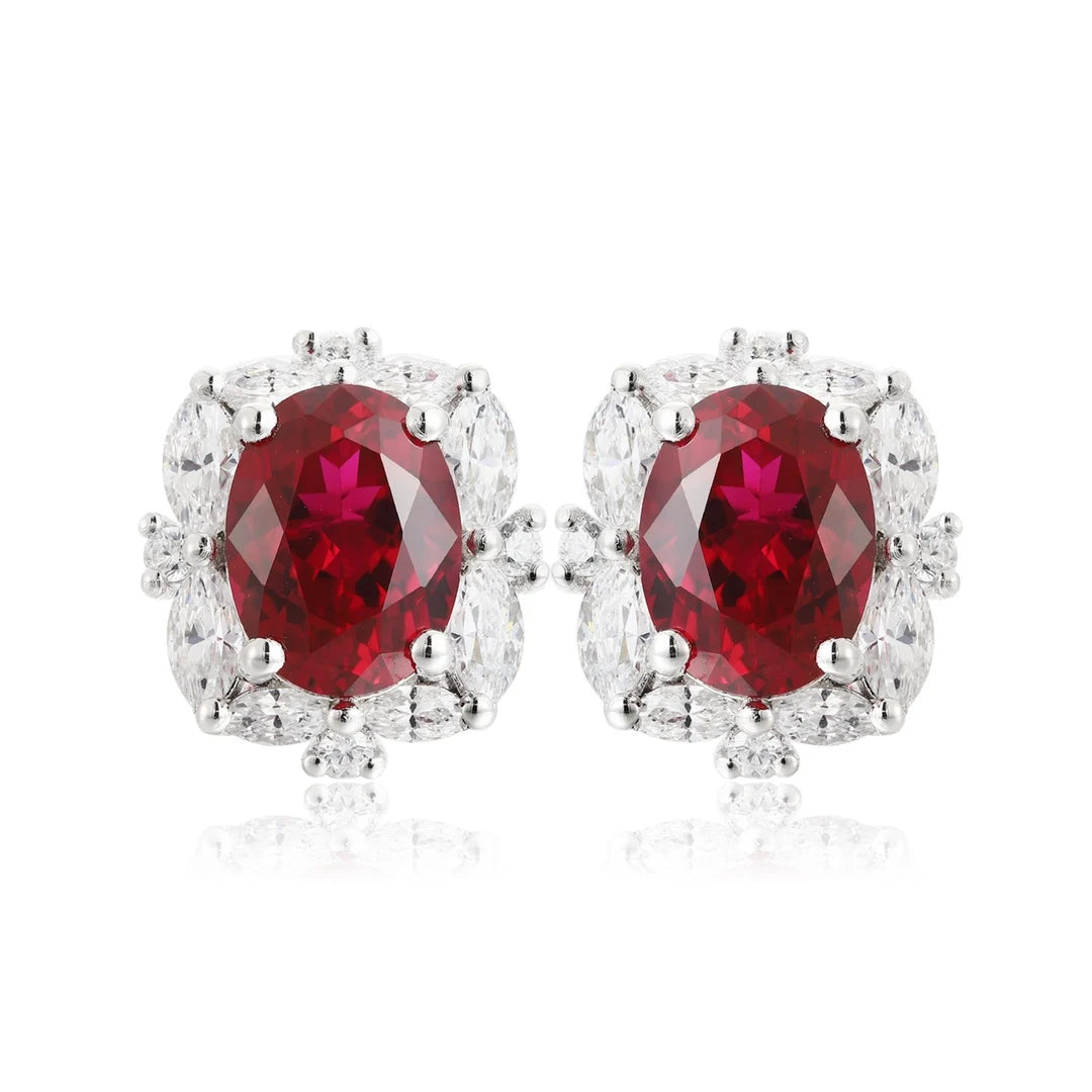 Gemfiori Bridal Jewelry Set Lab Grown Ruby Rings Rhodium Plated Sterling 925 Silver Ring Necklace Earrings for Wedding Party