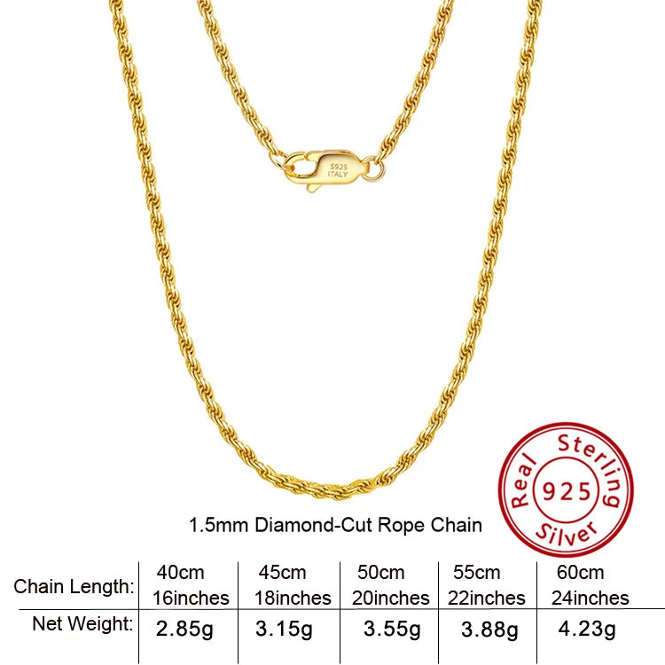 S&S 925 Sterling Silver Chain Necklace — Rope, Figaro, Cuban & Box | S&S Collection