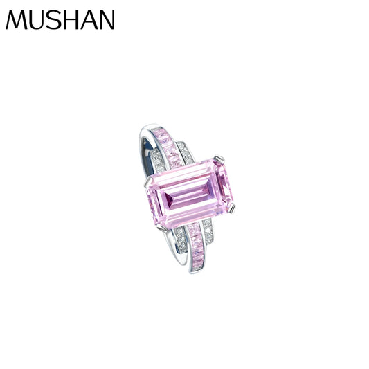 MUSHAN Jewelry Factory 5ct Rectangular Pagoda 8*12 Pink High Carbon Diamond Ring Simple Versatile and Fashionable Trendy Style