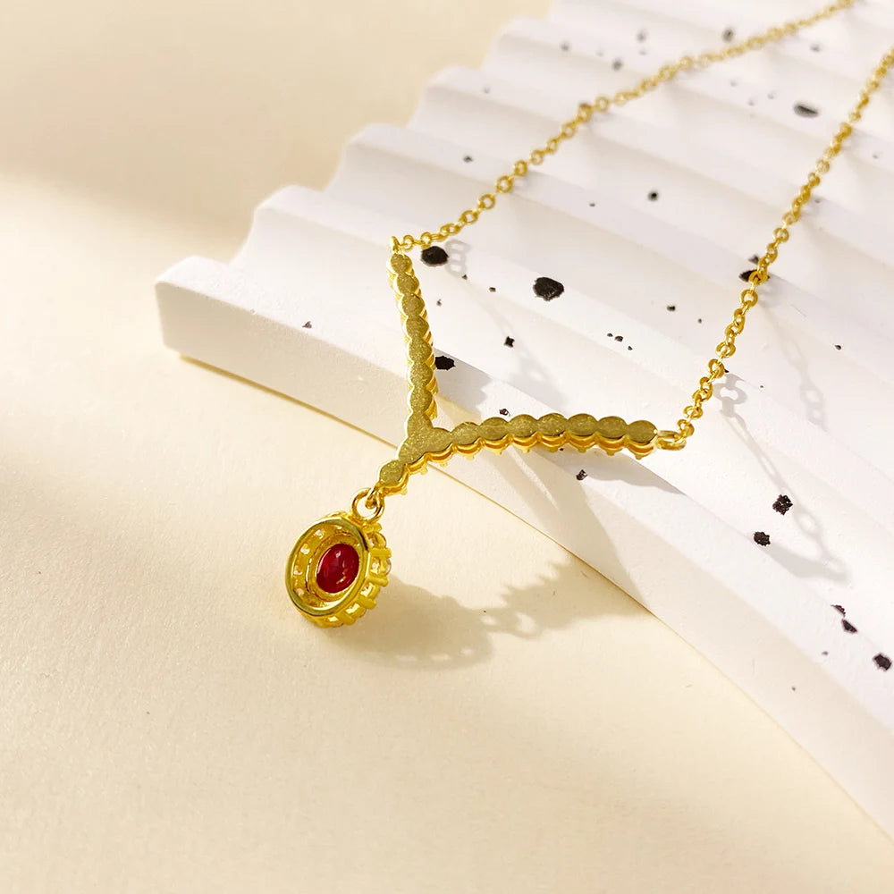 Gioiellieri Natural Ruby Rhodium Gold Plated 925 Sterling Silver Exquisitely Crafted Oval Cut Claw Setting Gemstone-Inlaid CMA Pendant