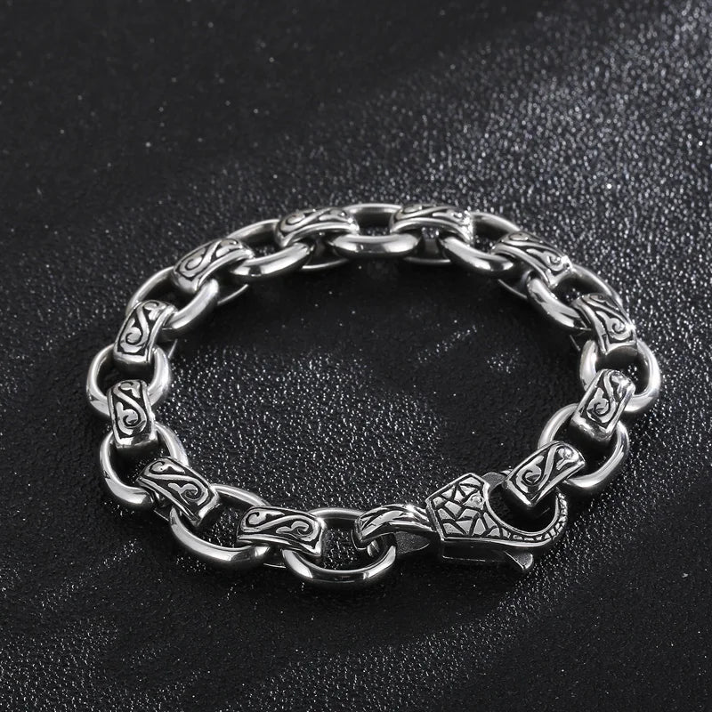 KALEN Men Stainless Steel Oval Links Bracelets With Vintage Patterns