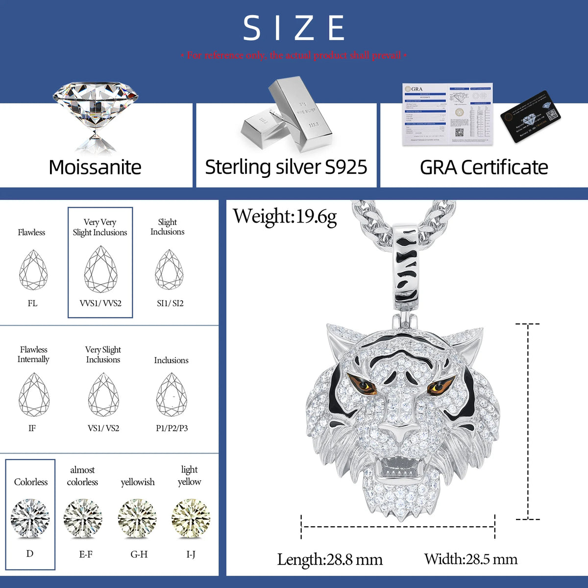 S&S 925 Silver VVS Moissanite Iced Out 3D Tiger Head Pendant | Hip-Hop Jewellery