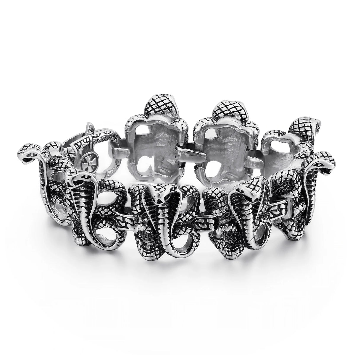 VIKING Mens Punk Snakehead Bracelet – Silver Stainless Steel