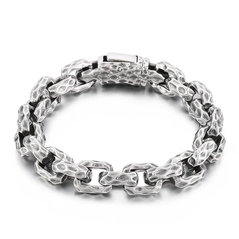 KALEN Men Retro Style Stainless Steel Pitted Surface Square Links Bracelets