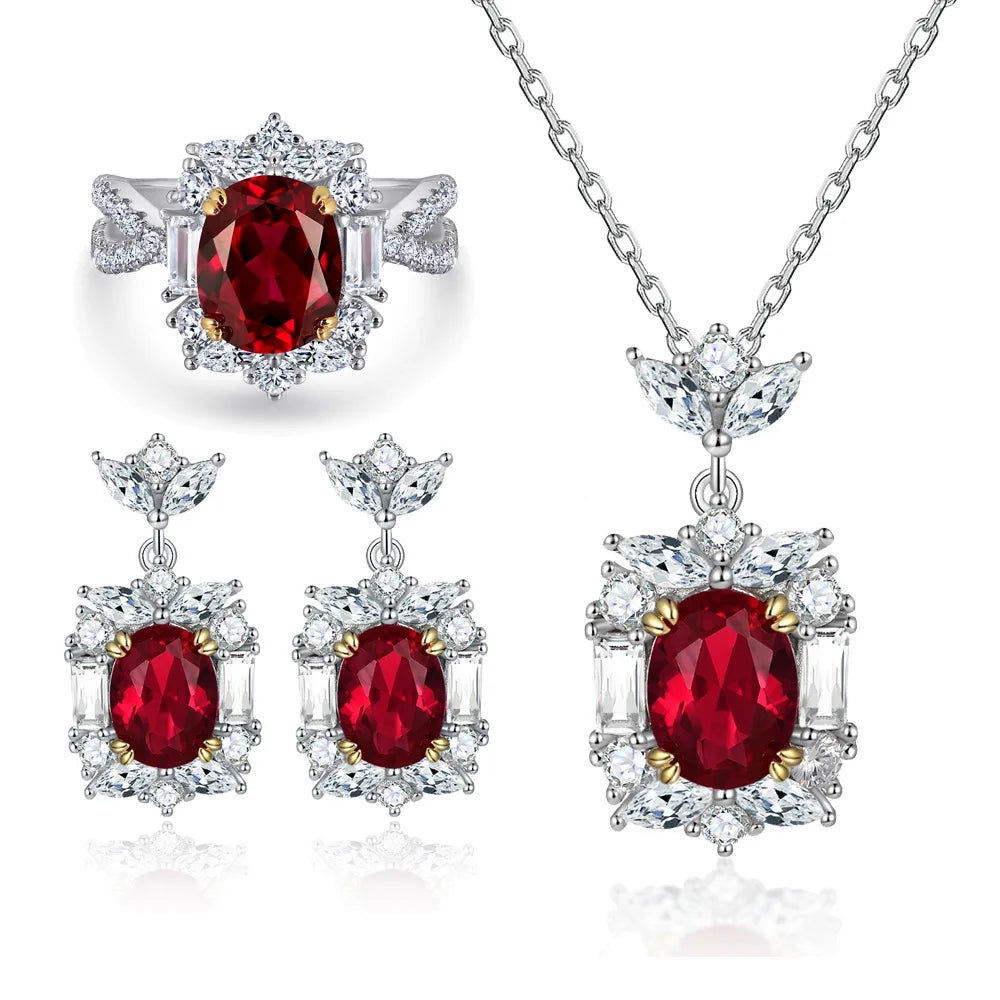 ArtistA Fine Jewelry Wedding Party Queen S925 Silver Necklace Earrings Set ZIRCON Red Rhodium Plated High Quality Women's Fashion