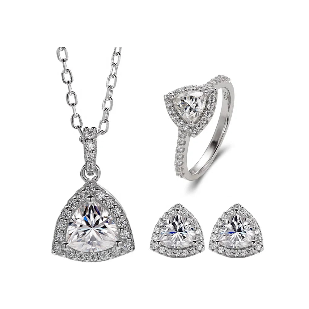 ArtistA HL05T Abiding Fine Jewelry 925 Silver Gra Certified Trillion Cut VVS DEF Color Moissanite Bridal 3 Pieces Jewelry Sets