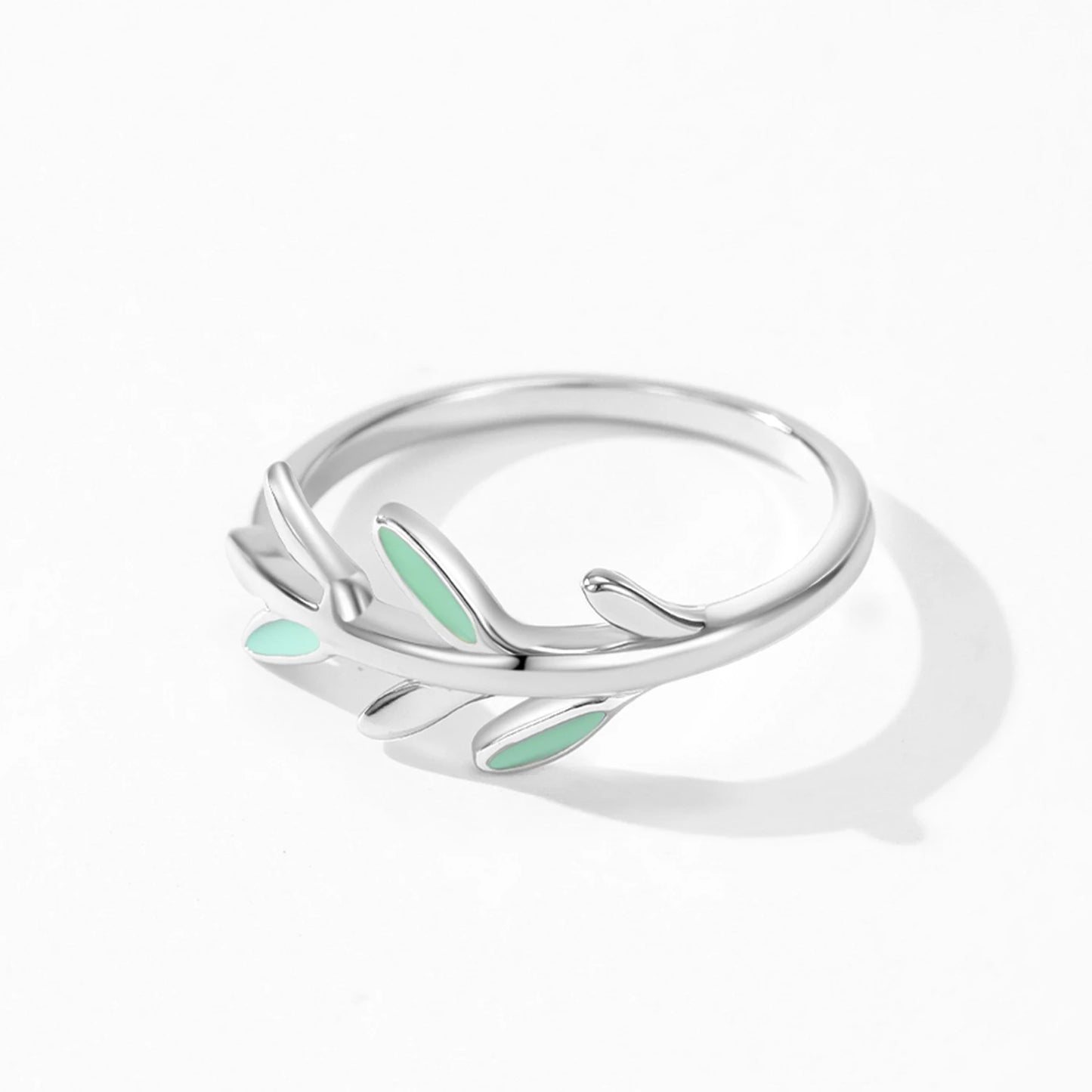 Ailmay 925 Sterling Silver Tree Branch Leaf Enamel Rings Necklace For Fine Female Fashion Jewelry Set