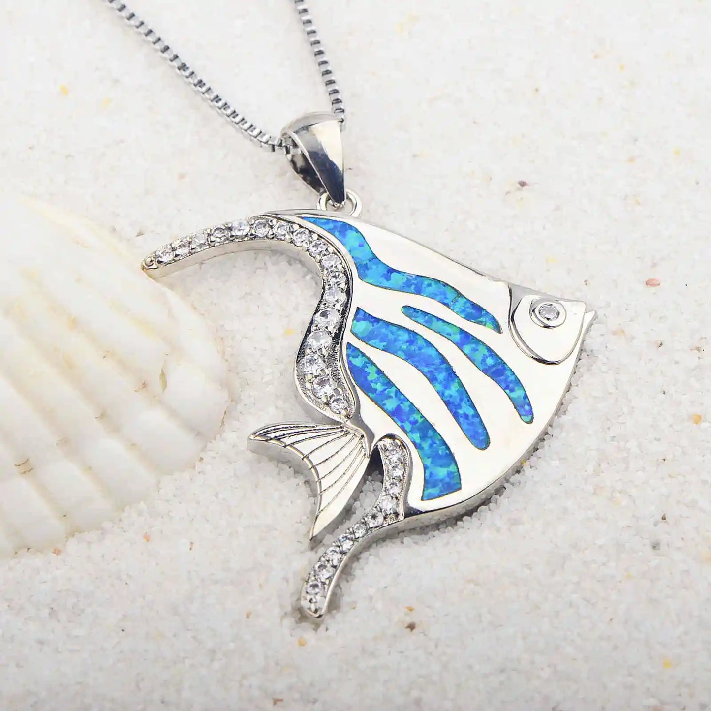 Ocean Vibe Opal Fish Necklace Silver Plated  Casual Daily Fashion Jewelry for Women